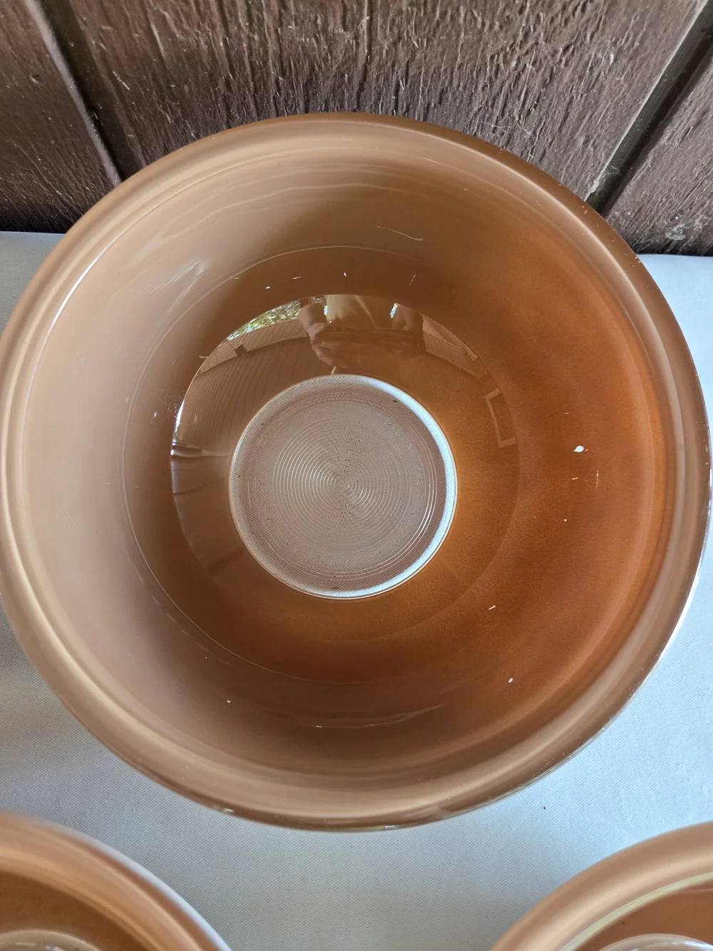 Pyrex #323 Clear Bottom Set of 3 Two-tone Tan & Cream Vintage